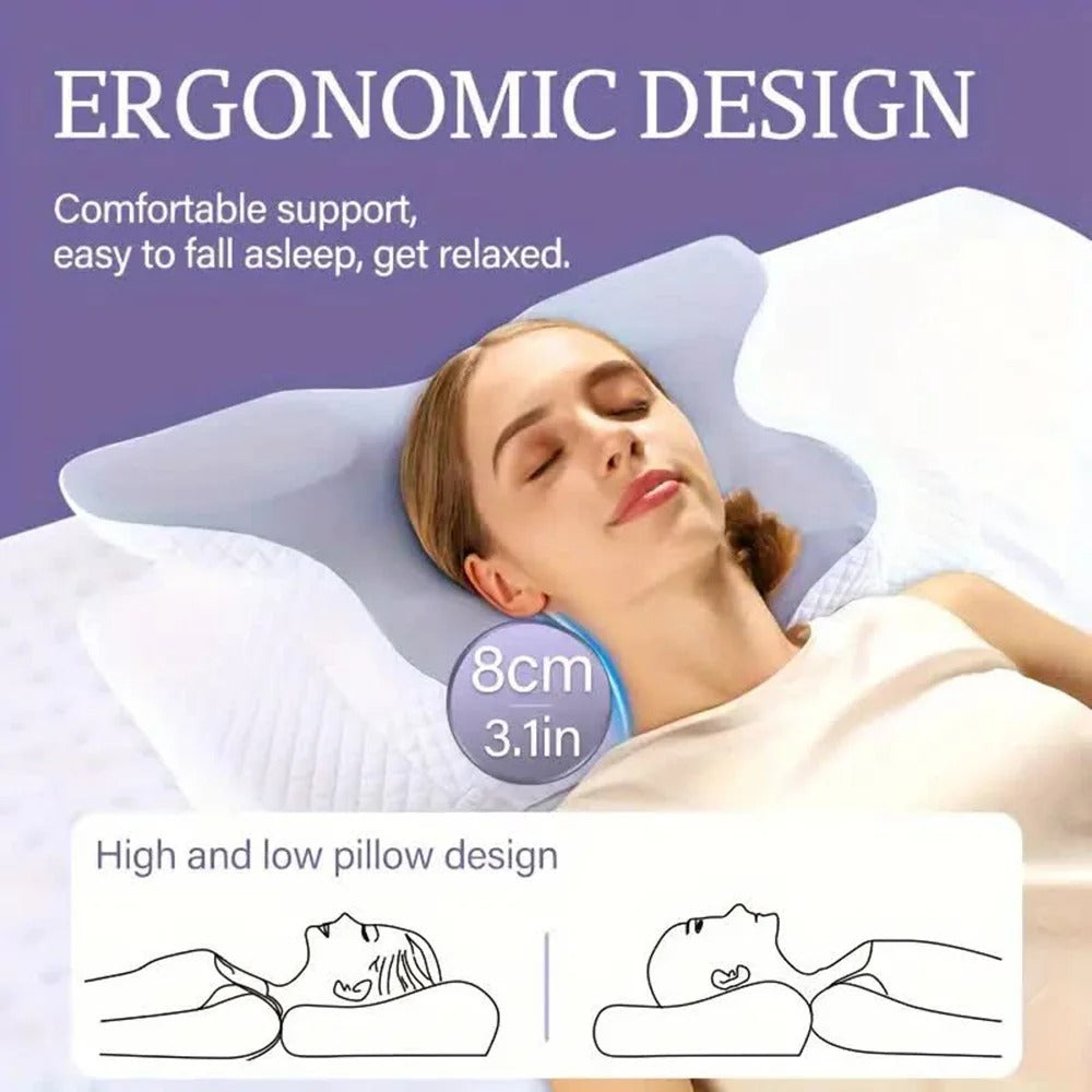 Driftwell Butterfly Memory Foam Pillow — 5-Zone Cervical Support for Neck Pain, Deep Sleep & All Sleep Positions