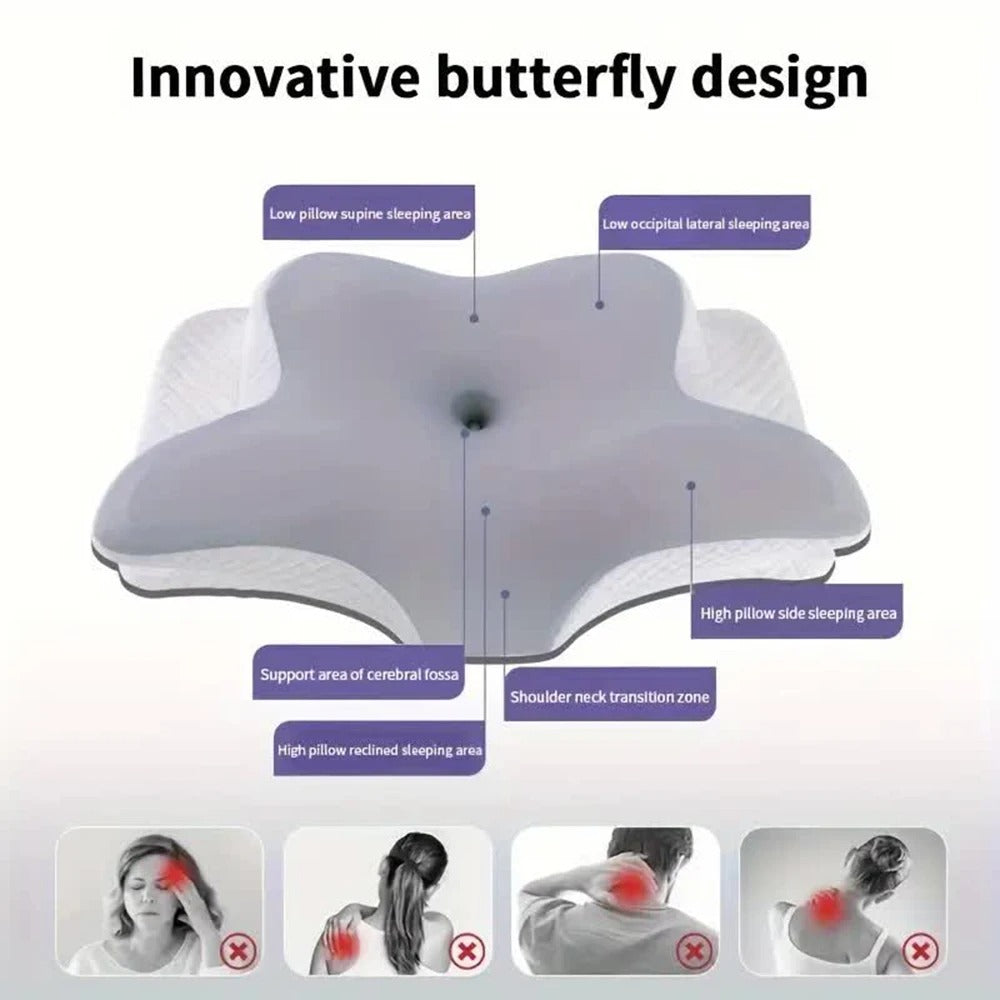 Driftwell Butterfly Memory Foam Pillow — 5-Zone Cervical Support for Neck Pain, Deep Sleep & All Sleep Positions